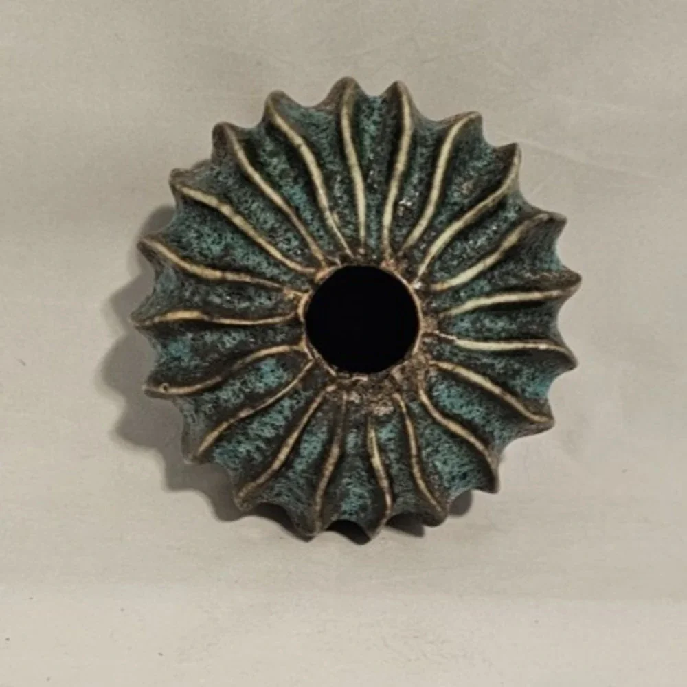 Fractal Volcanic Glaze Vase Blue Brown 2 Small Chips 3.5
